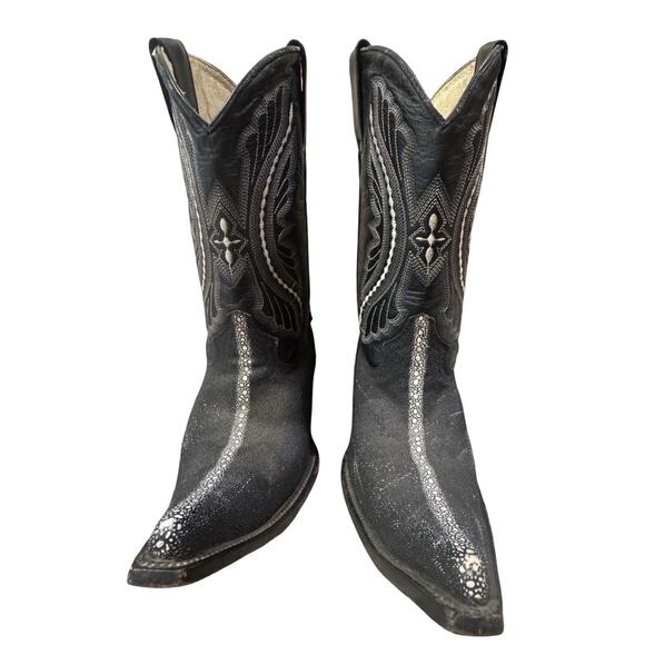 Rare String Ray Black Cowboy Boots Woman Size 7.5 - Picture 6 of 8